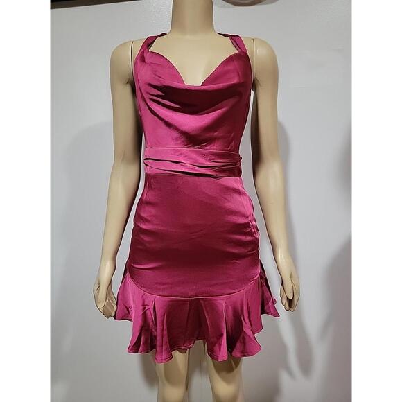 Here Comes The Sun AU 8/US S Halterneck Ruffle Hem Mini Dress Fuchsia NWT #X - Picture 2 of 13